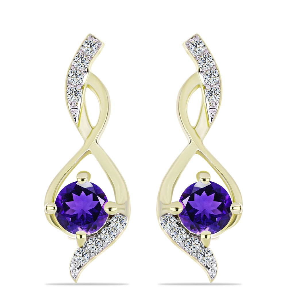 Conjunto de Plata Bañada en Oro con Amatista de Marruecos y Topacio Blanco ( Pendientes +Colgante )