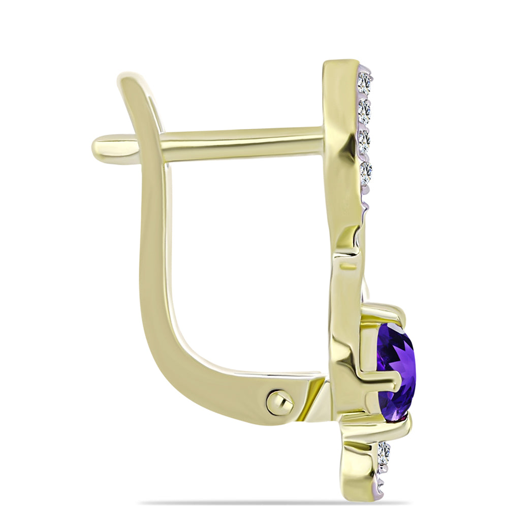 Conjunto de Plata Bañada en Oro con Amatista de Marruecos y Topacio Blanco ( Pendientes +Colgante )