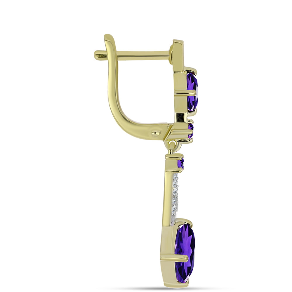 Pendientes de Plata Bañada en Oro con Amatista de Marruecos y Topacio Blanco 2 