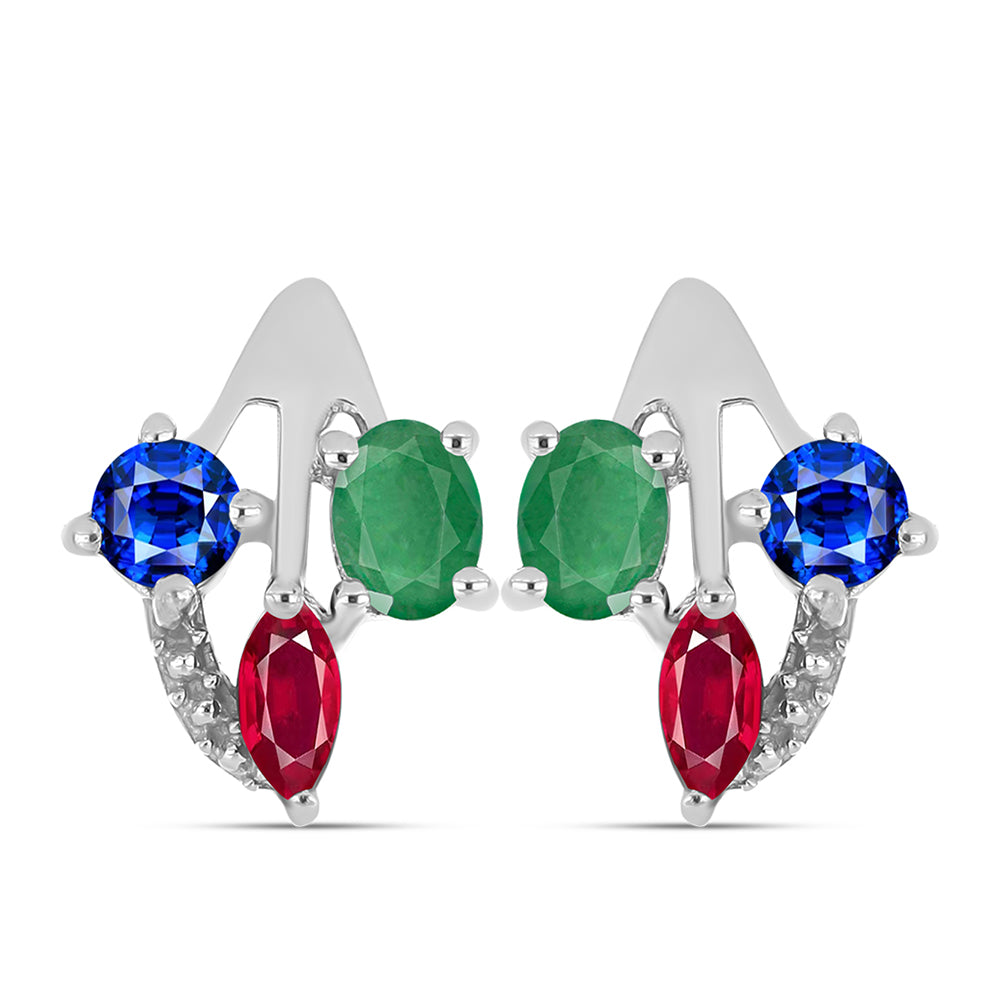 Conjunto de Plata con Rubí de Madagascar y Esmeralda de Brasil ( Pendientes +Anillo ) 2 