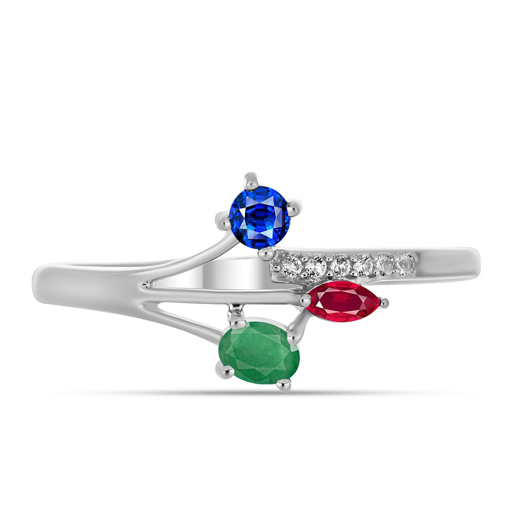 Conjunto de Plata con Rubí de Madagascar y Esmeralda de Brasil ( Pendientes +Anillo ) 3 