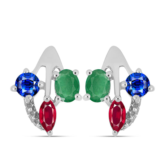 Conjunto de Plata con Rubí de Madagascar y Esmeralda de Brasil ( Pendientes +Anillo )