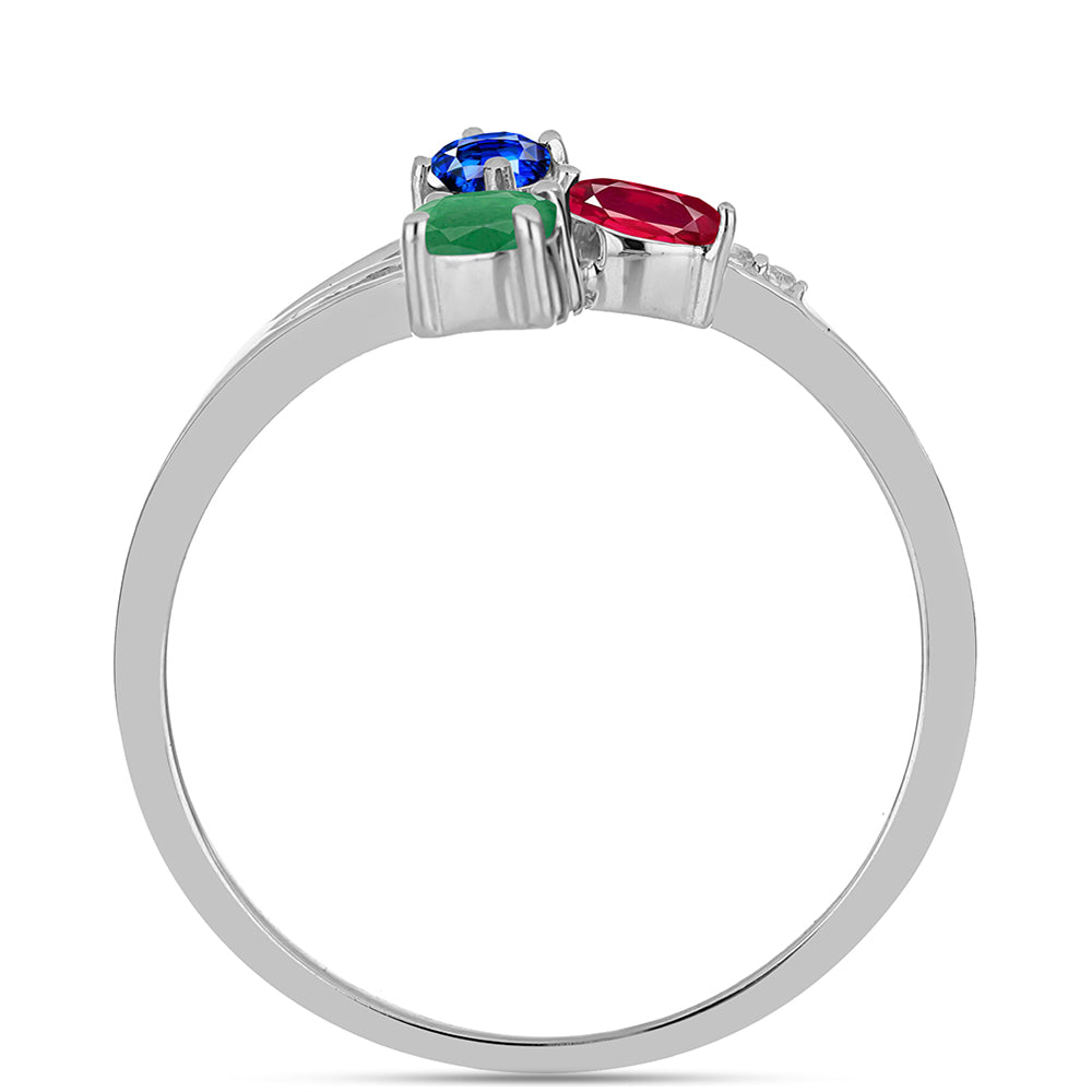 Conjunto de Plata con Rubí de Madagascar y Esmeralda de Brasil ( Pendientes +Anillo ) 5 