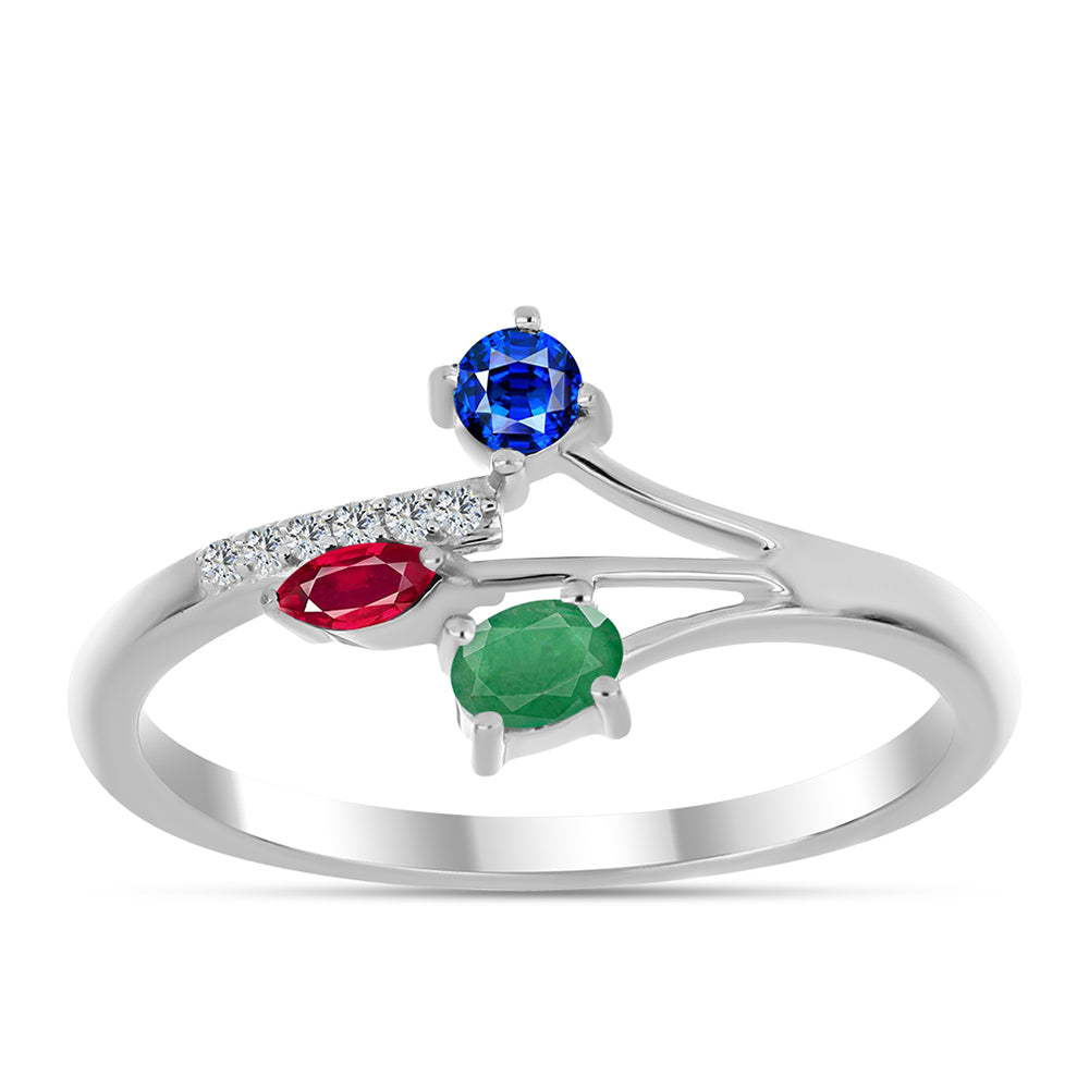 Conjunto de Plata con Rubí de Madagascar y Esmeralda de Brasil ( Pendientes +Anillo ) 6 