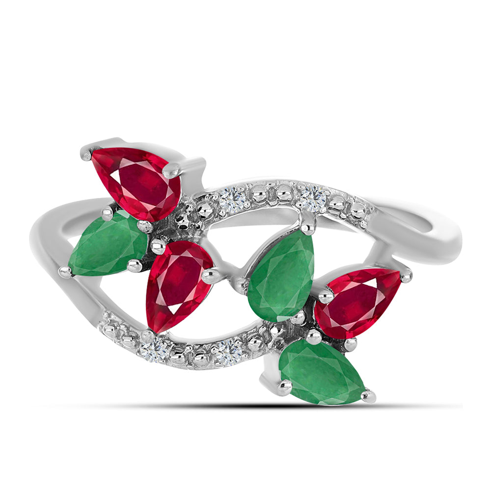 Anillo de Plata con Rubí de Madagascar y Esmeralda de Brasil 1 