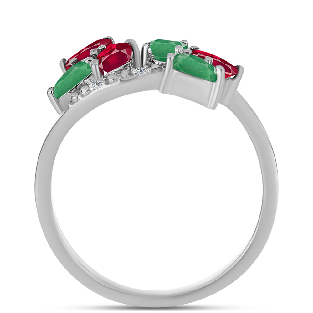 Anillo de Plata con Rubí de Madagascar y Esmeralda de Brasil