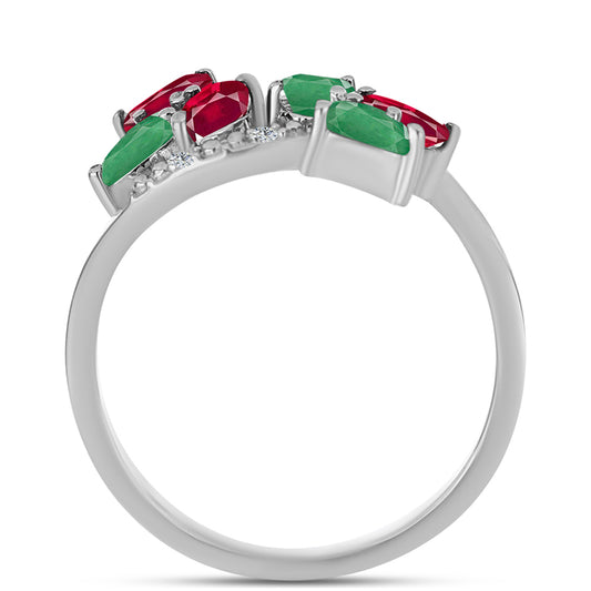 Anillo de Plata con Rubí de Madagascar y Esmeralda de Brasil
