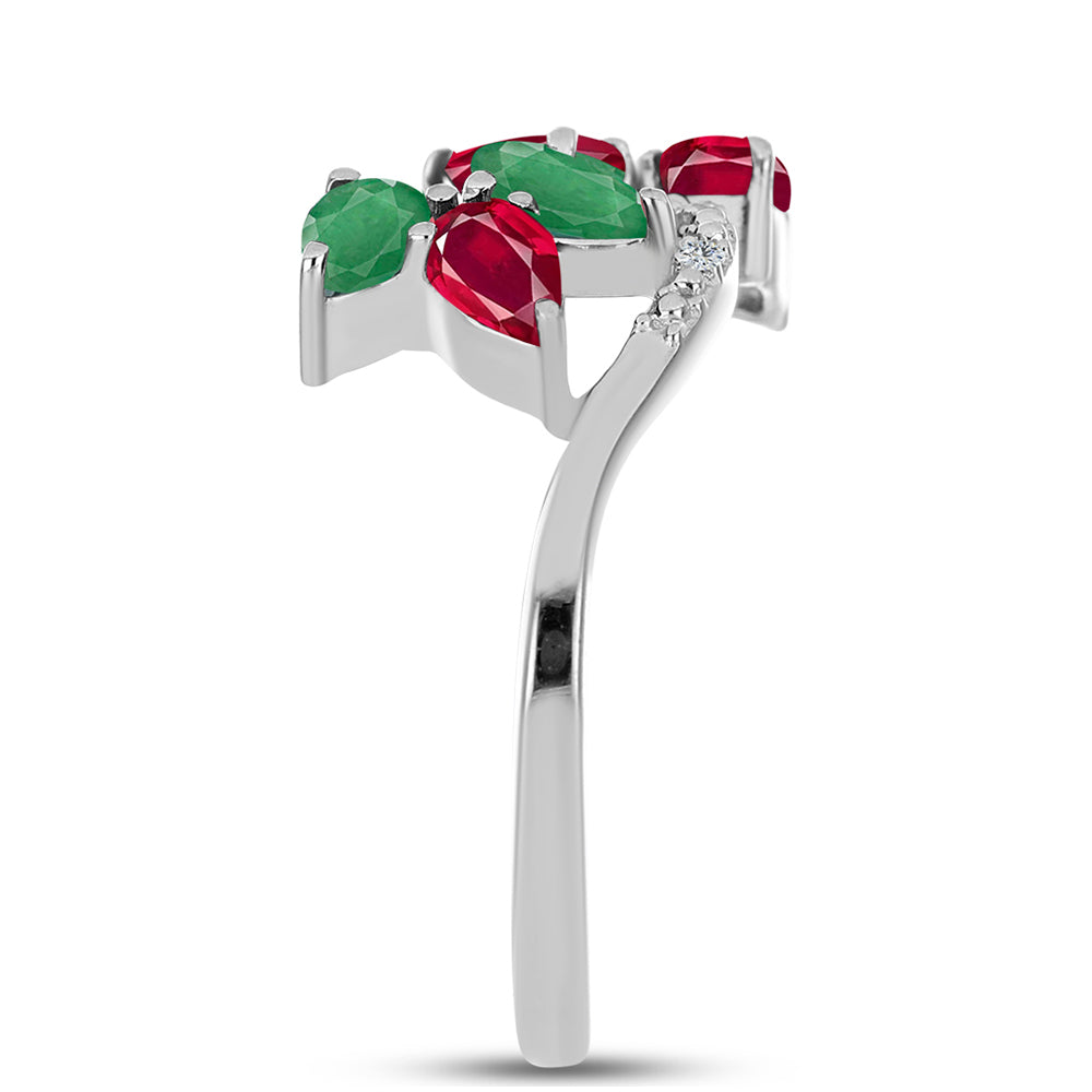 Anillo de Plata con Rubí de Madagascar y Esmeralda de Brasil