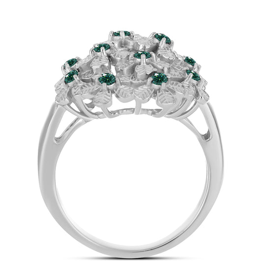Anillo de Plata con Moissanita azul mar verdosa
