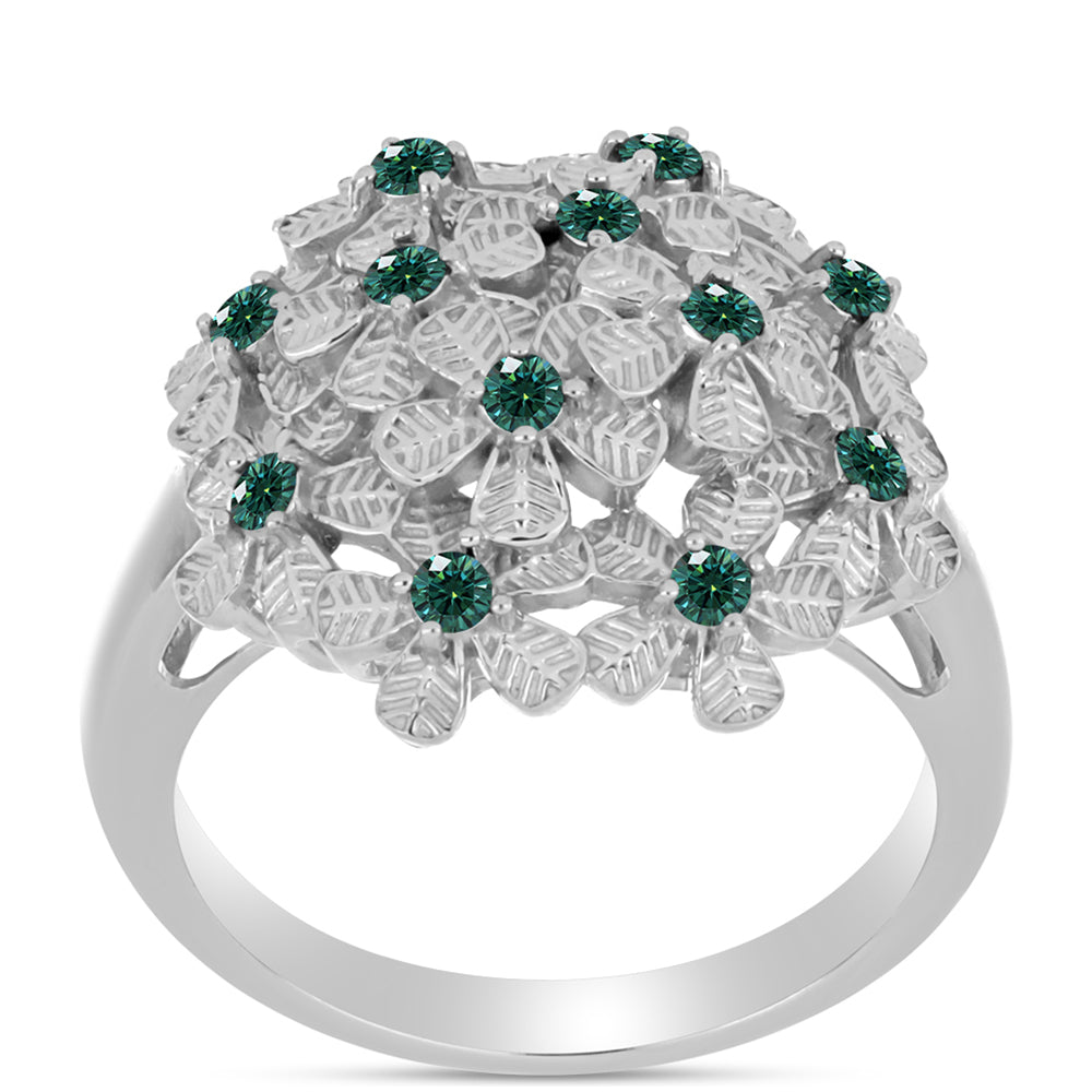 Anillo de Plata con Moissanita azul mar verdosa