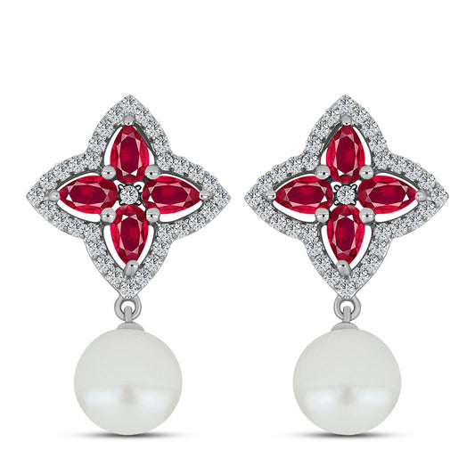 Colgante de Plata con Rubí de Madagascar y Perla blanca de agua dulce