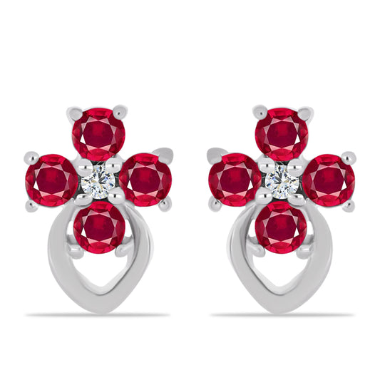 Pendientes de Plata con Rubí de Madagascar y Topacio Blanco