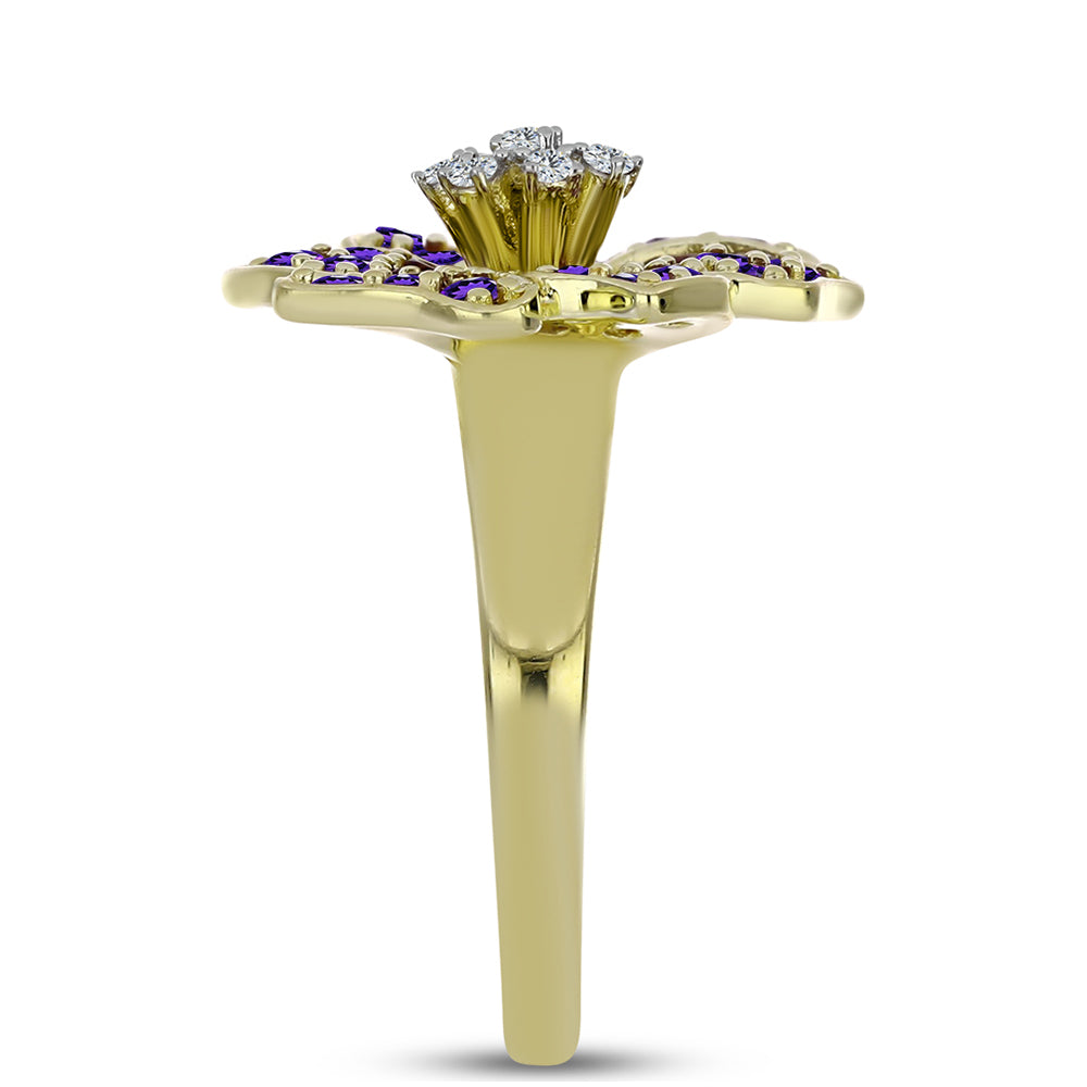 Anillo de Plata Bañada en Oro con Amatista de Marruecos y Topacio Blanco 4 