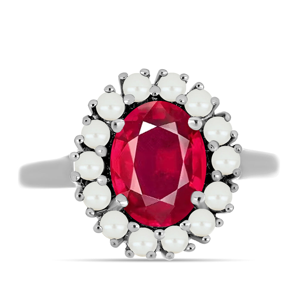 Anillo de Plata con Rubí de Madagascar y Perla blanca de agua dulce 1 