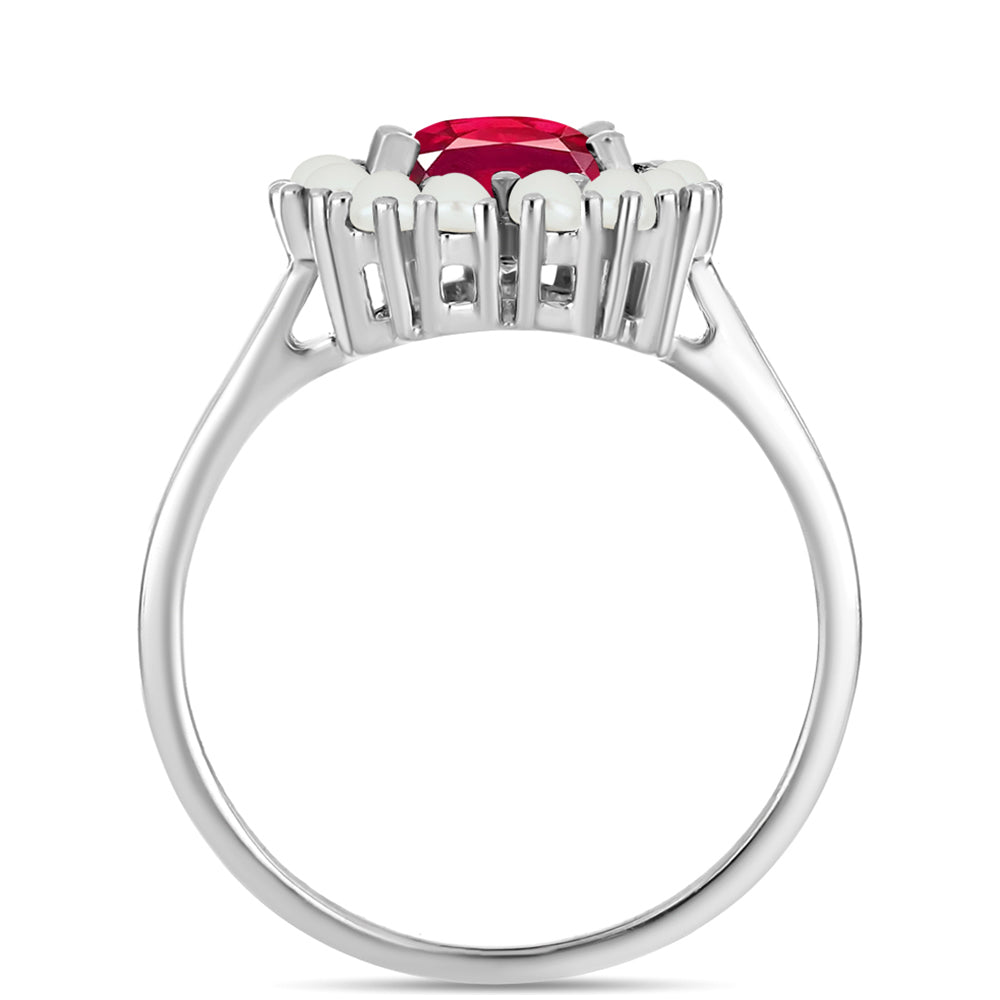 Anillo de Plata con Rubí de Madagascar y Perla blanca de agua dulce 2 