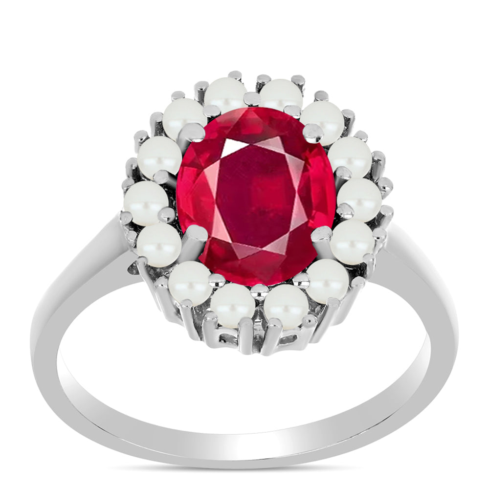 Anillo de Plata con Rubí de Madagascar y Perla blanca de agua dulce 3 