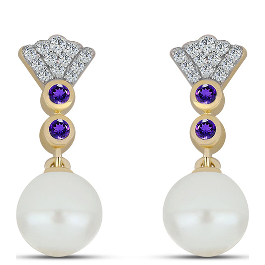 Colgante de Plata Bañada en Oro con Amatista de Marruecos y Perla blanca de agua dulce