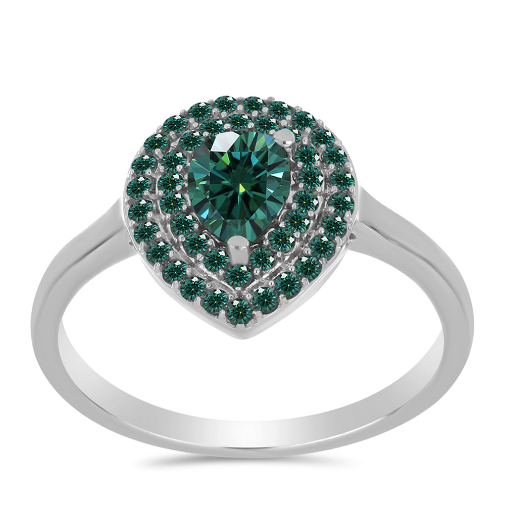 Anillo de Plata con Moissanita azul mar verdosa 3 