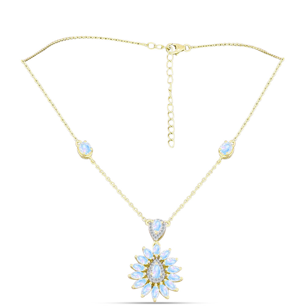 Collar de Plata Bañada en Oro con Piedra Lunar Arco Iris 1 