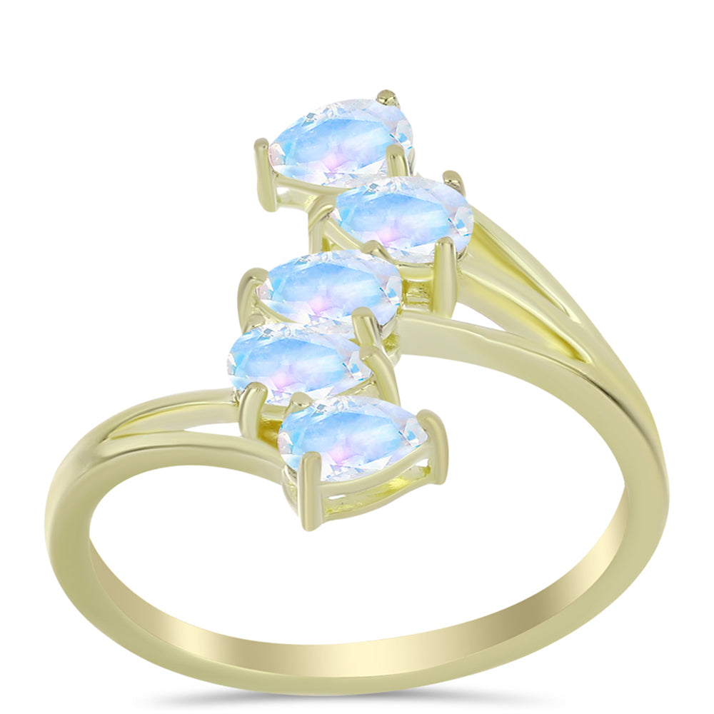 Anillo de Plata Bañada en Oro con Piedra Lunar Arco Iris 3 