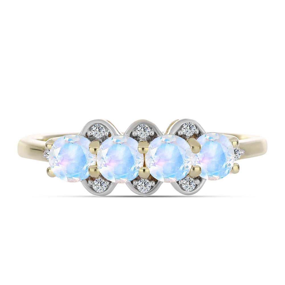 Anillo de Plata Bañada en Oro con Piedra Lunar Arco Iris y Topacio Blanco 1 