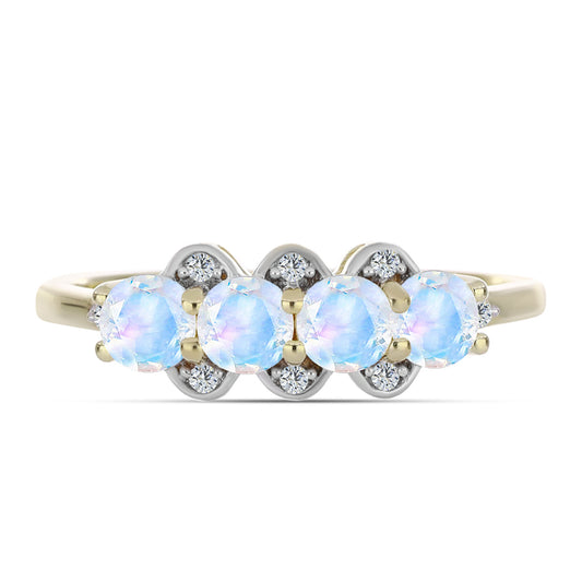 Anillo de Plata Bañada en Oro con Piedra Lunar Arco Iris y Topacio Blanco