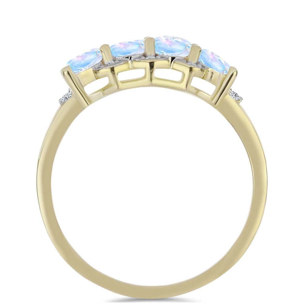 Anillo de Plata Bañada en Oro con Piedra Lunar Arco Iris y Topacio Blanco 2 