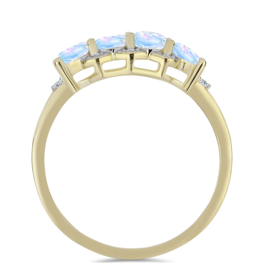 Anillo de Plata Bañada en Oro con Piedra Lunar Arco Iris y Topacio Blanco