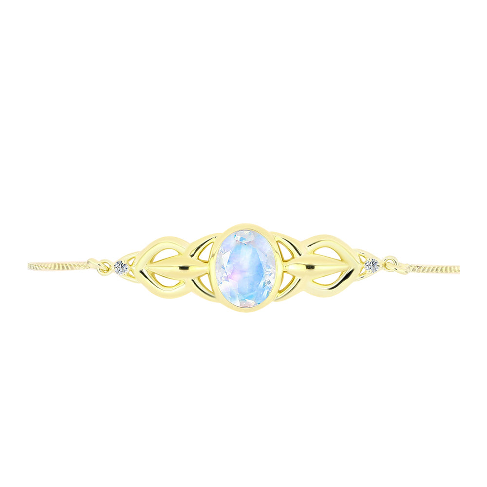 Pulsera de Plata Bañada en Oro con Piedra Lunar Arco Iris y Topacio Blanco 2 