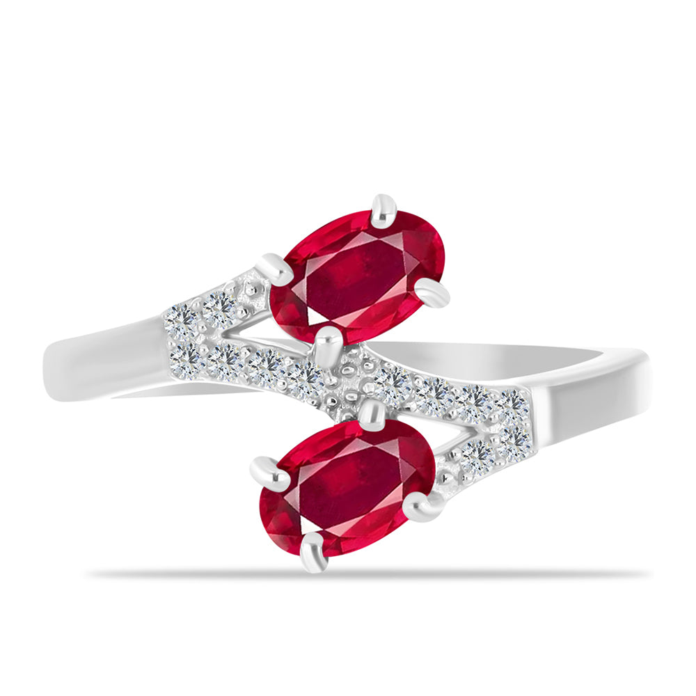 Anillo de Plata con Rubí de Madagascar y Topacio Blanco 1 