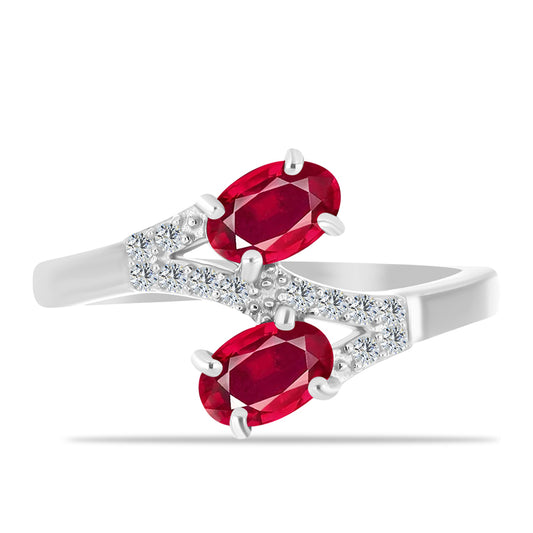 Anillo de Plata con Rubí de Madagascar y Topacio Blanco