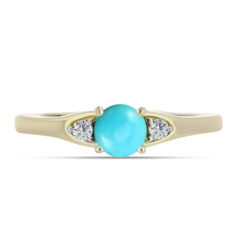 Anillo de Plata Bañada en Oro con Turquesa Bella Durmiente y Topacio Blanco 1 