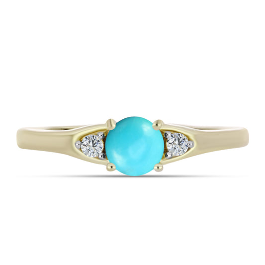 Anillo de Plata Bañada en Oro con Turquesa Bella Durmiente y Topacio Blanco