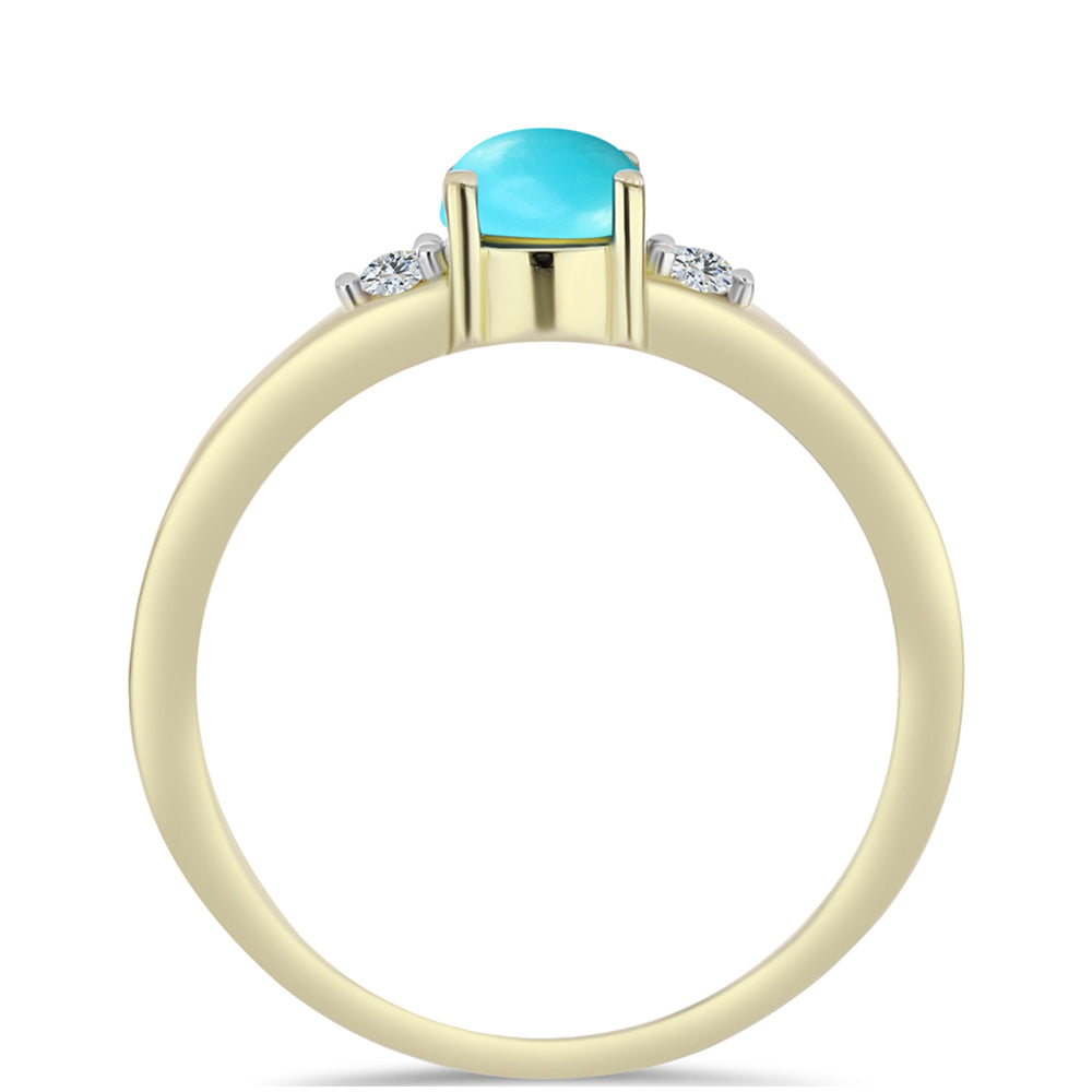Anillo de Plata Bañada en Oro con Turquesa Bella Durmiente y Topacio Blanco