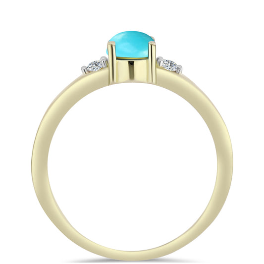 Anillo de Plata Bañada en Oro con Turquesa Bella Durmiente y Topacio Blanco