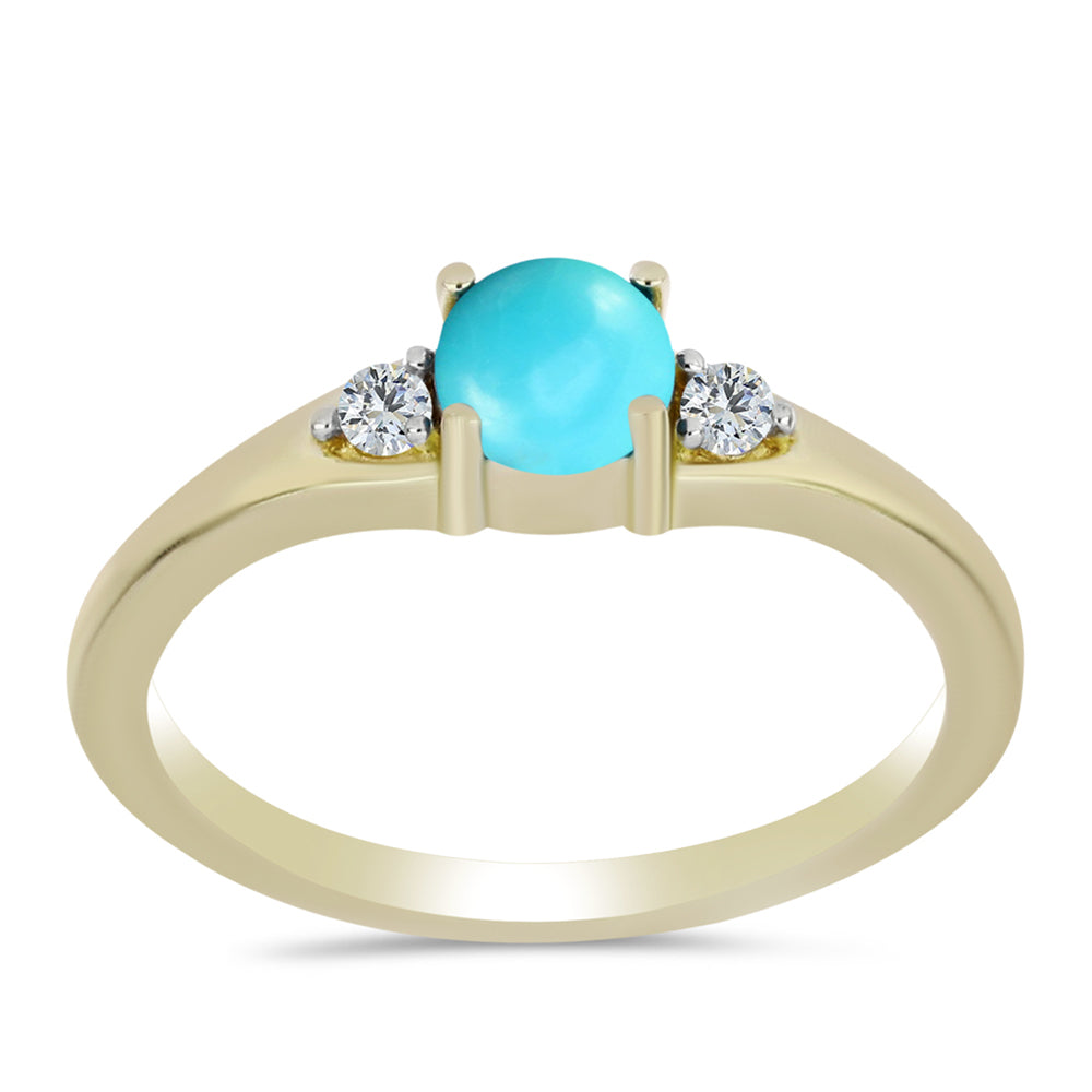 Anillo de Plata Bañada en Oro con Turquesa Bella Durmiente y Topacio Blanco