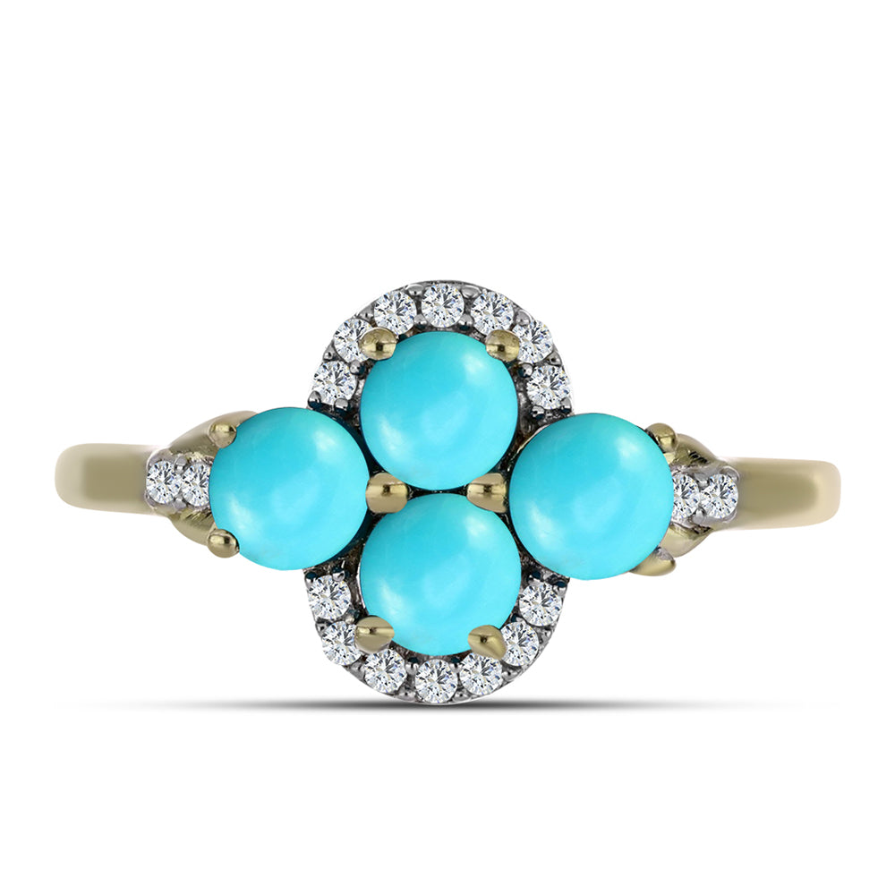 Anillo de Plata Bañada en Oro con Turquesa Bella Durmiente y Topacio Blanco