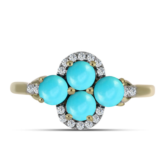 Anillo de Plata Bañada en Oro con Turquesa Bella Durmiente y Topacio Blanco