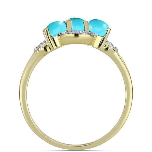 Anillo de Plata Bañada en Oro con Turquesa Bella Durmiente y Topacio Blanco