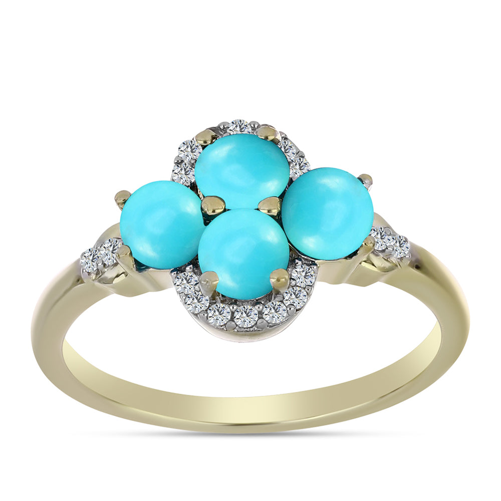 Anillo de Plata Bañada en Oro con Turquesa Bella Durmiente y Topacio Blanco