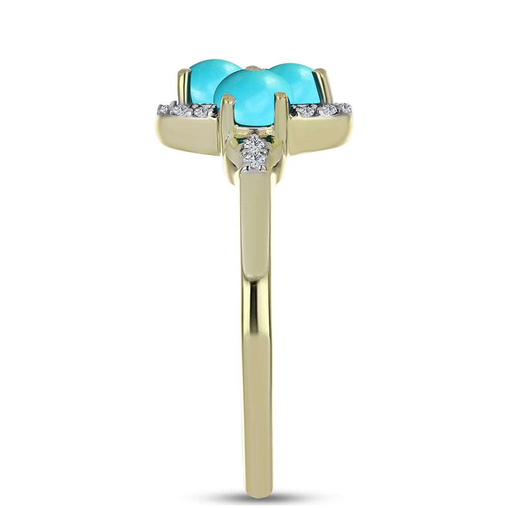 Anillo de Plata Bañada en Oro con Turquesa Bella Durmiente y Topacio Blanco 4 