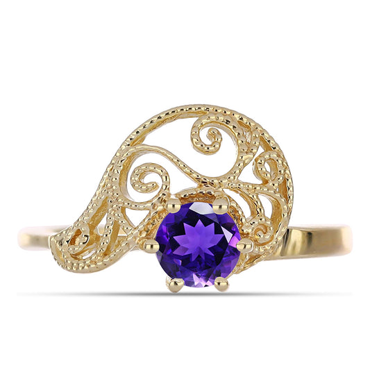 Anillo de Plata Bañada en Oro con Amatista de Marruecos