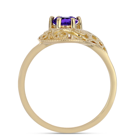 Anillo de Plata Bañada en Oro con Amatista de Marruecos