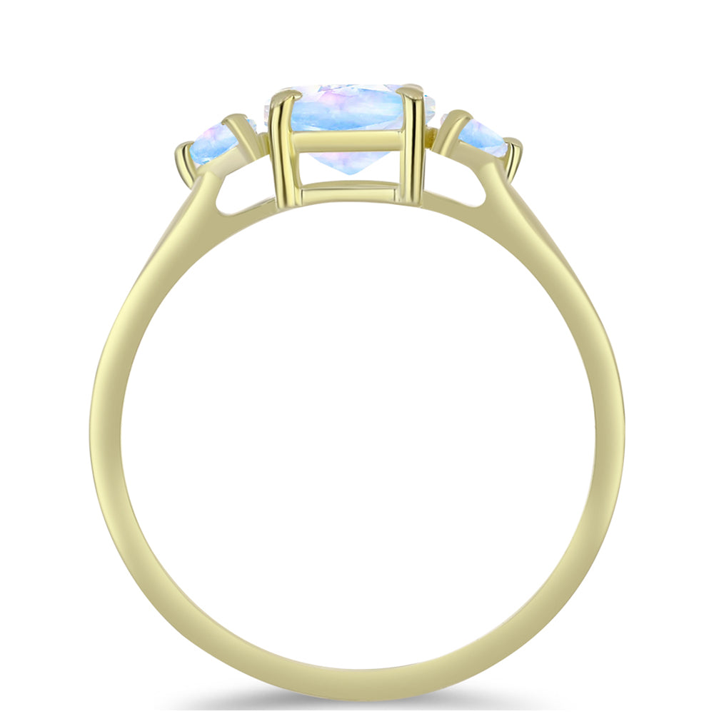 Anillo de Plata Bañada en Oro con Piedra Lunar Arco Iris