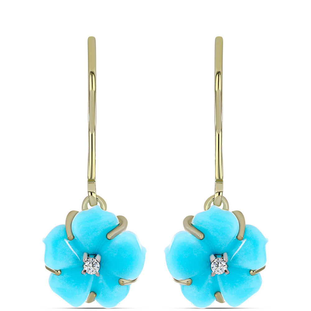 Pendientes de Plata Bañada en Oro con Turquesa Bella Durmiente y Topacio Blanco