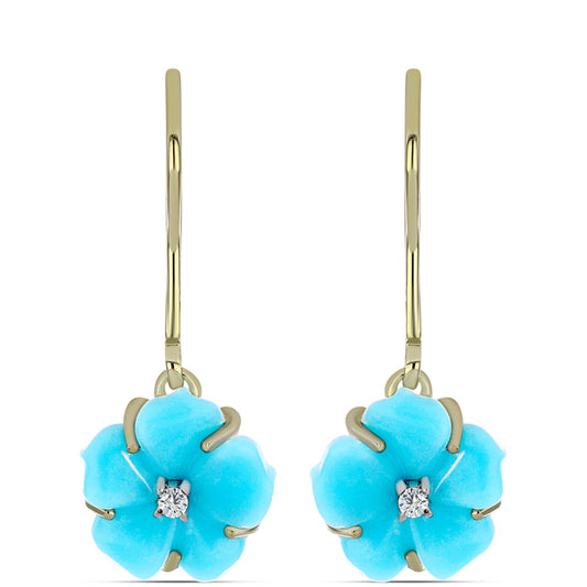 Pendientes de Plata Bañada en Oro con Turquesa Bella Durmiente y Topacio Blanco