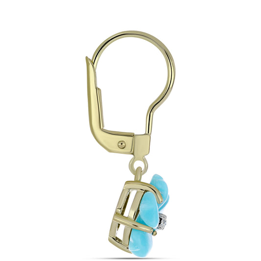 Pendientes de Plata Bañada en Oro con Turquesa Bella Durmiente y Topacio Blanco