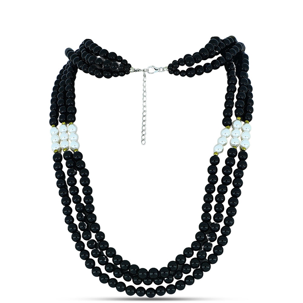 Collar de Plata con Obsidiana y Perla blanca de agua dulce 1 
