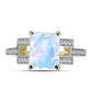 Anillo de Plata Bañada en Oro con Piedra Lunar Arco Iris y Topacio Blanco