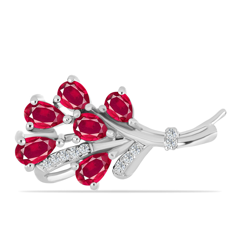 Broche de Plata con Rubí de Madagascar y Topacio Blanco 1 
